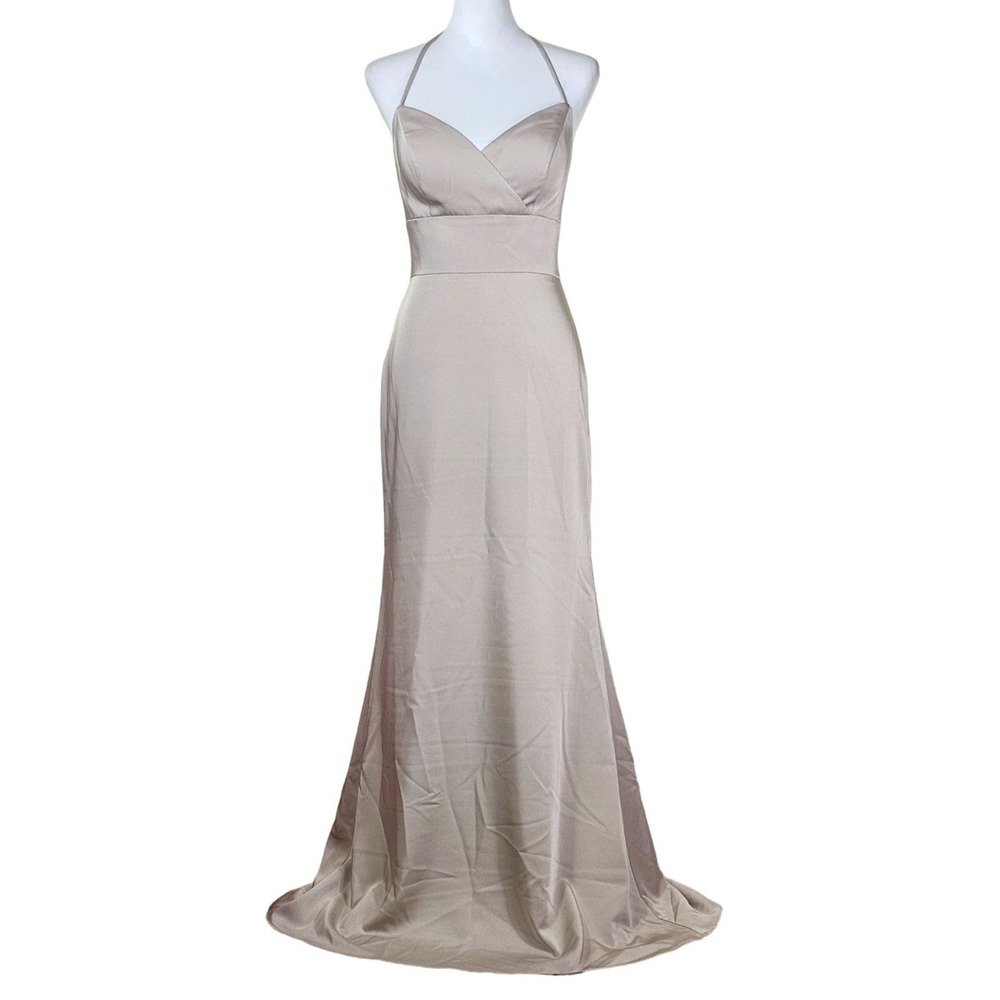 Allure Sweetheart Halter Floor Length Dress 6 Beige‎ Formal Bridesmaids Wedding